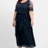 Abendkleid mit besticktem Mesh-Oberteil<sheego Outlet