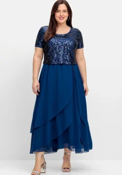 Abendkleid mit Paillettenoberteil und Lagen-Rock<sheego Best