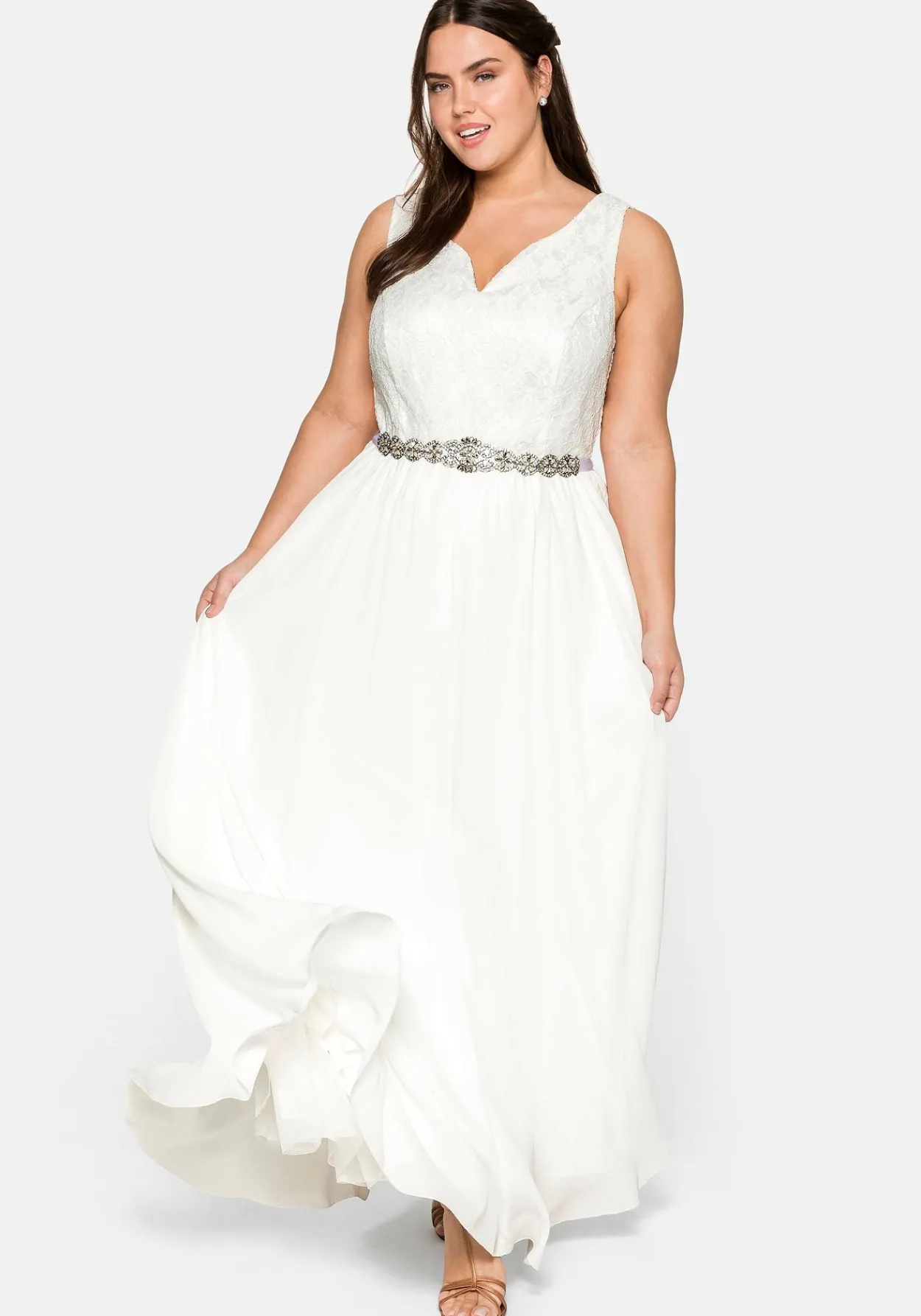 Abendkleid mit Spitzenoberteil und Chiffonrock<sheego Fashion