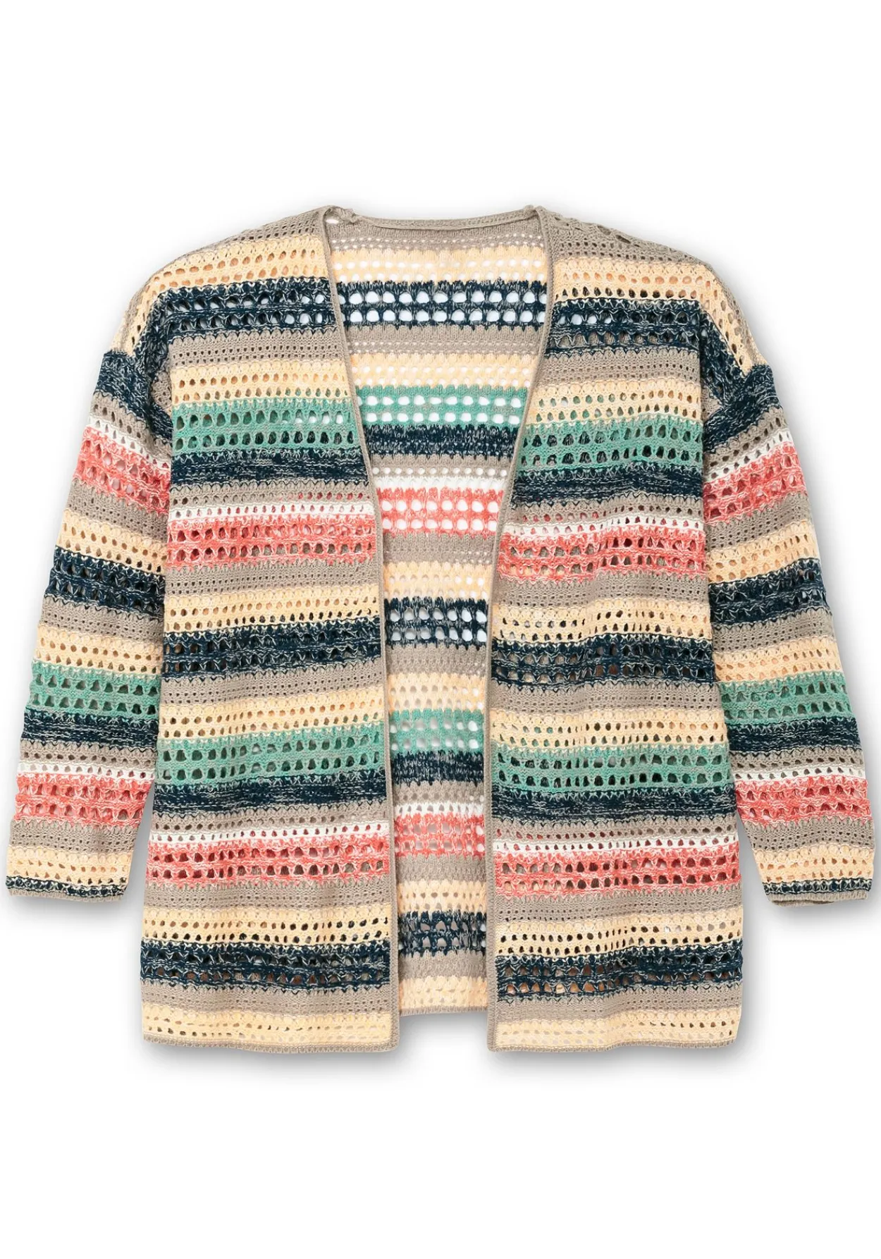 Ajour-Strickjacke mit Blockstreifen, in offener Form<sheego Fashion