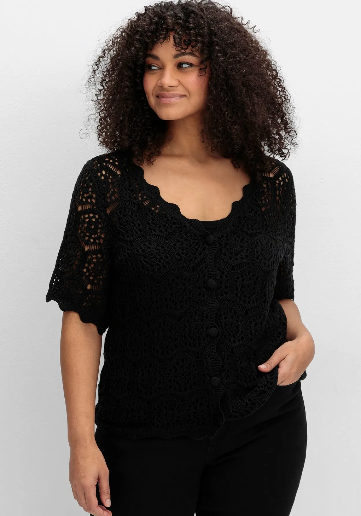 Ajour-Strickjacke mit kurzem Arm<sheego by Joe Browns Online