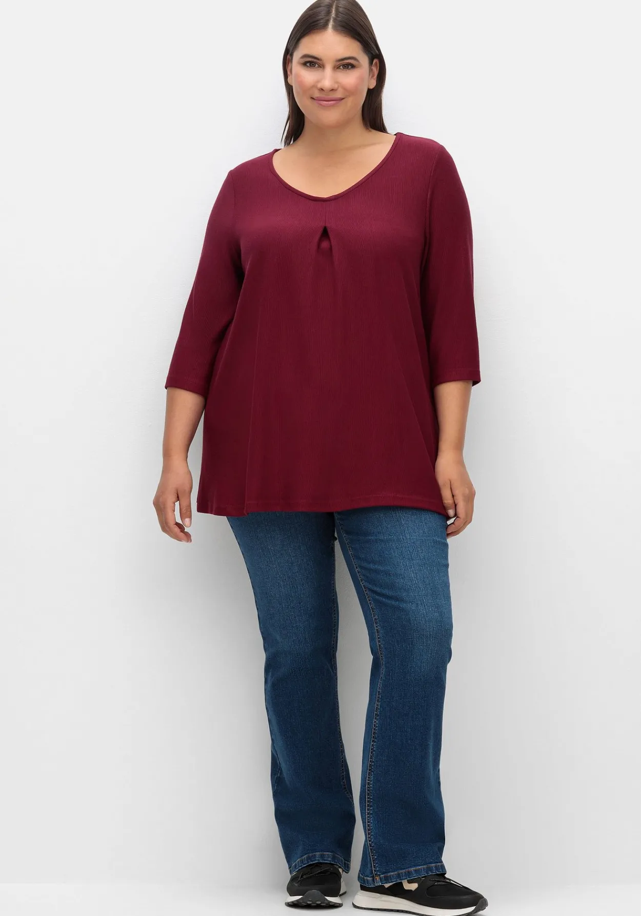 3/4-Arm-Shirt aus Rippjersey, mit Kellerfalte, in A-Linie<sheego New