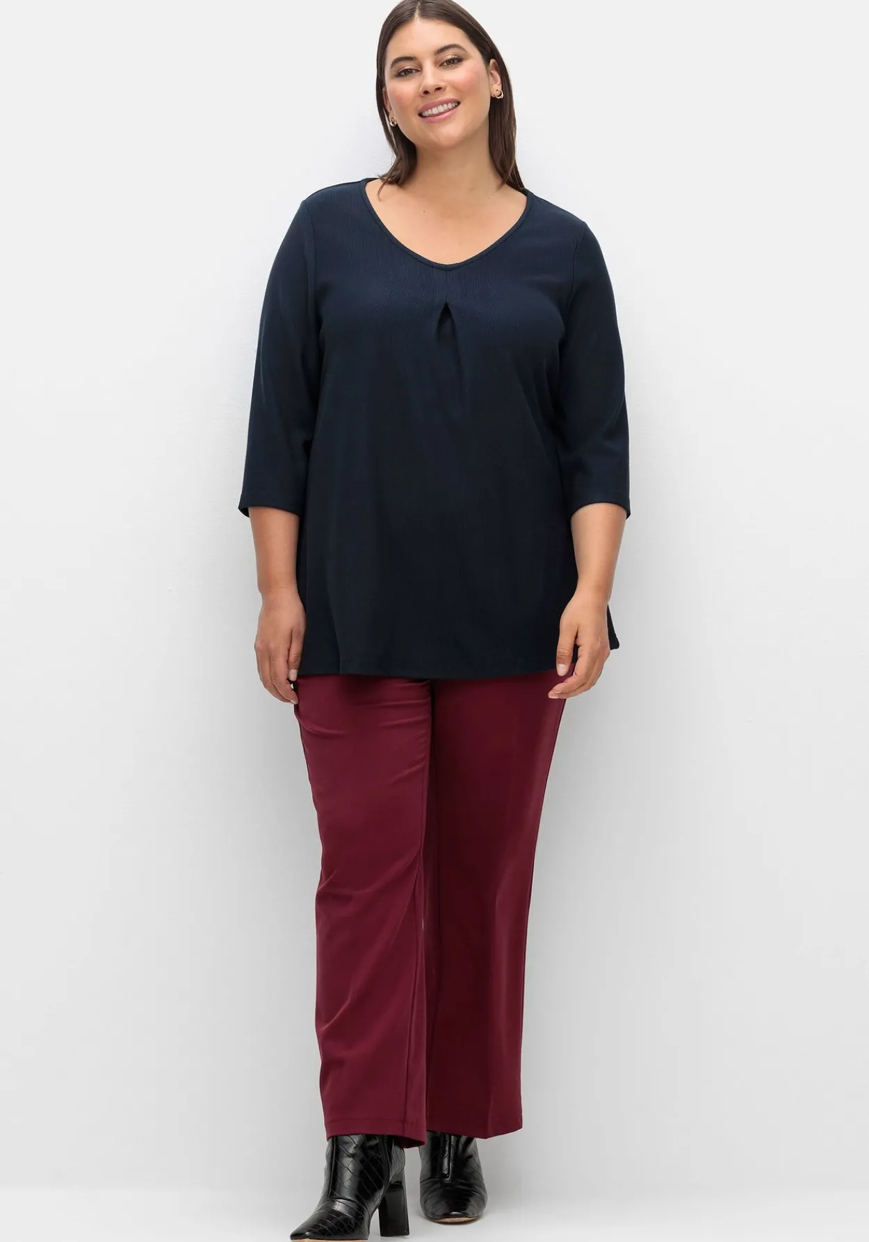 3/4-Arm-Shirt aus Rippjersey, mit Kellerfalte, in A-Linie<sheego Fashion