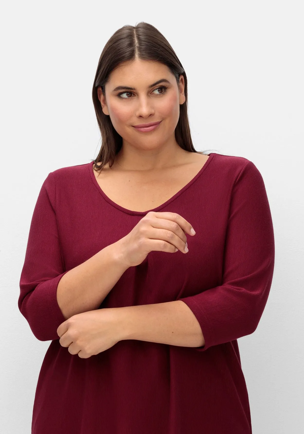 3/4-Arm-Shirt aus Rippjersey, mit Kellerfalte, in A-Linie<sheego New