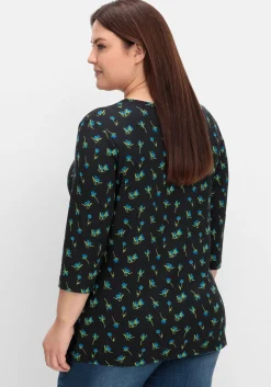 3/4-Arm-Shirt mit Blumenprint und Herzausschnitt<sheego Fashion
