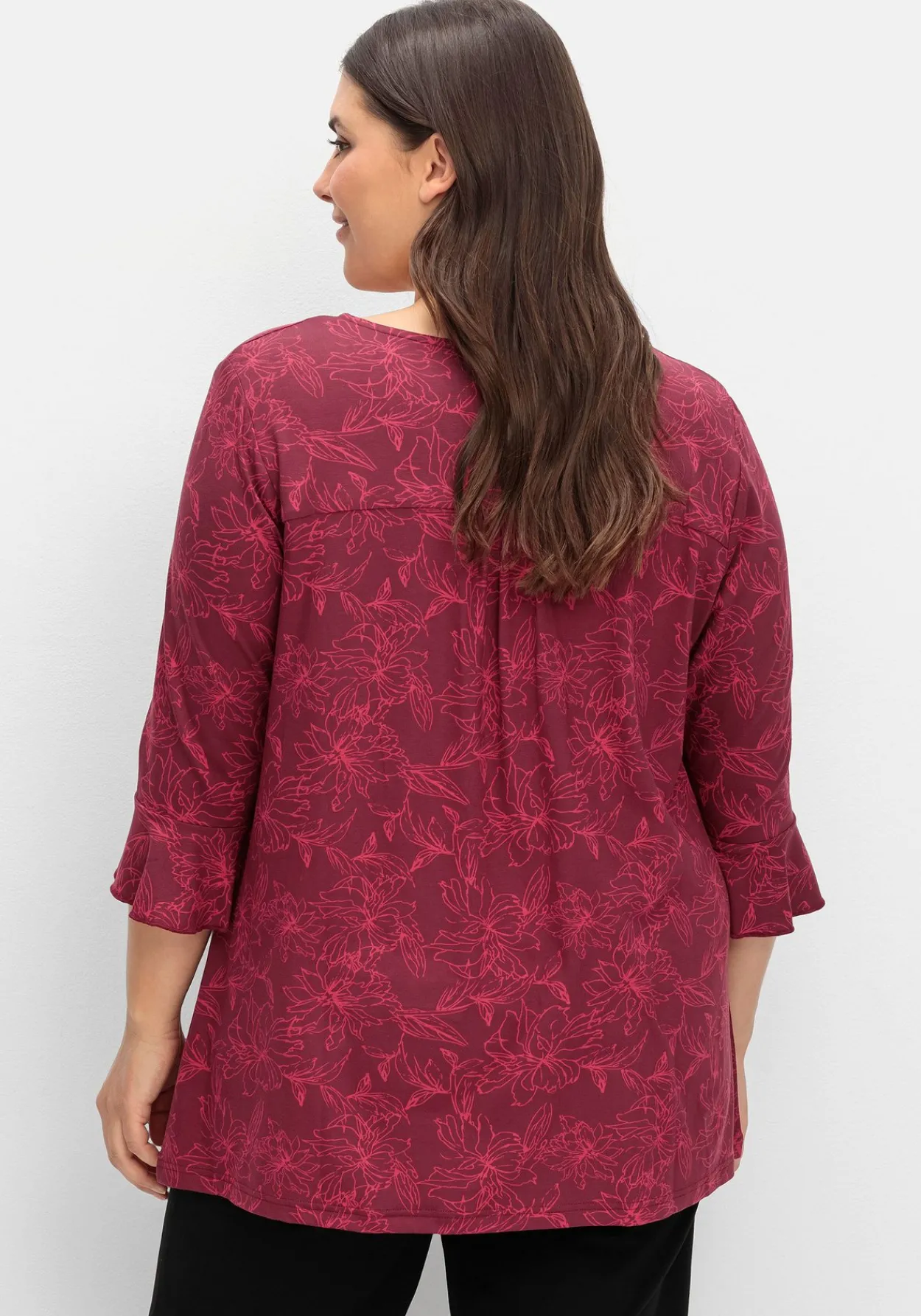 3/4-Arm-Shirt mit Blumenprint und Knopfleiste<sheego Discount
