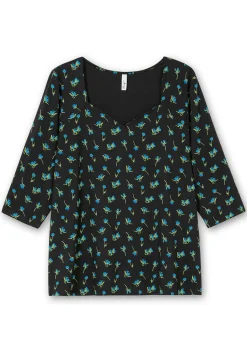 3/4-Arm-Shirt mit Blumenprint und Herzausschnitt<sheego Fashion