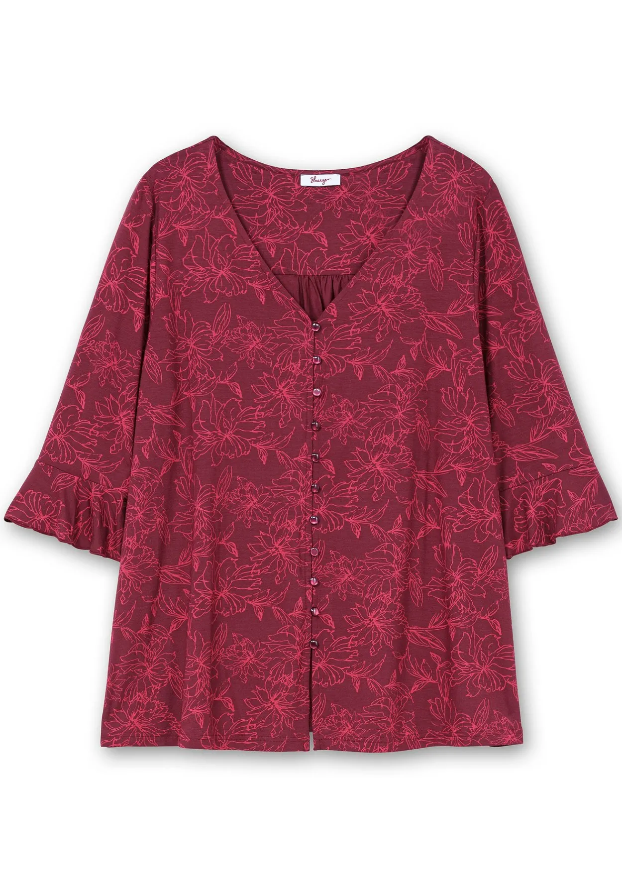 3/4-Arm-Shirt mit Blumenprint und Knopfleiste<sheego Discount