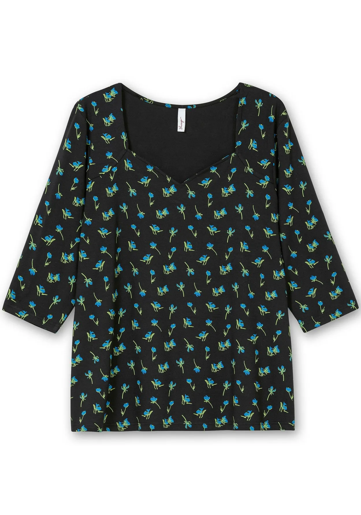 3/4-Arm-Shirt mit Blumenprint und Herzausschnitt<sheego Fashion