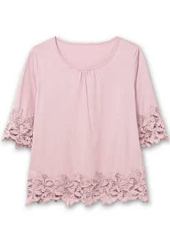 3/4-Arm-Shirt mit breiter, aufgesetzter Spitze<sheego Discount