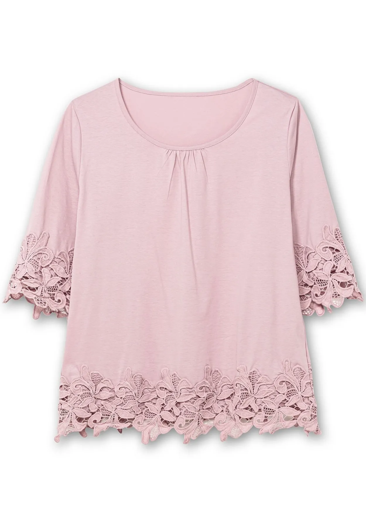3/4-Arm-Shirt mit breiter, aufgesetzter Spitze<sheego Discount