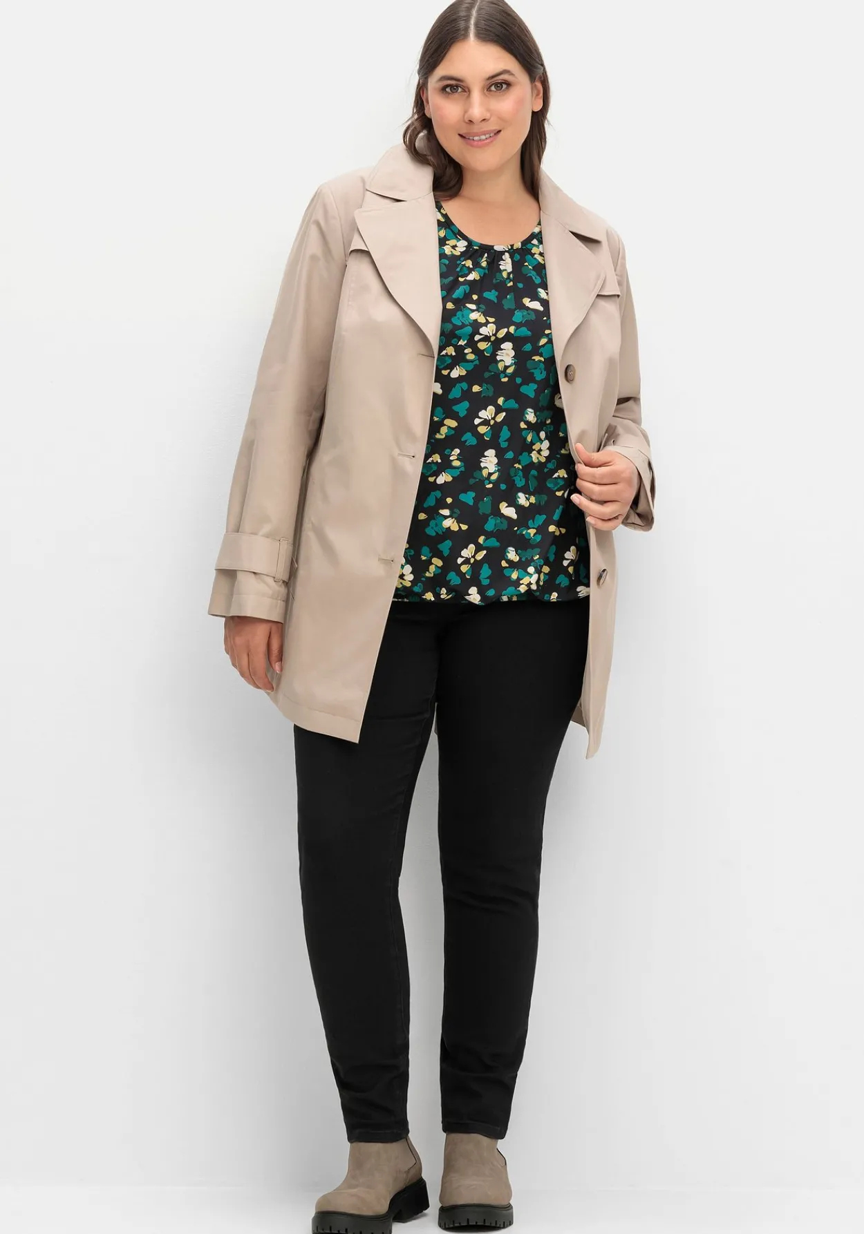 3/4-Arm-Shirt mit floralem Alloverdruck<sheego Hot
