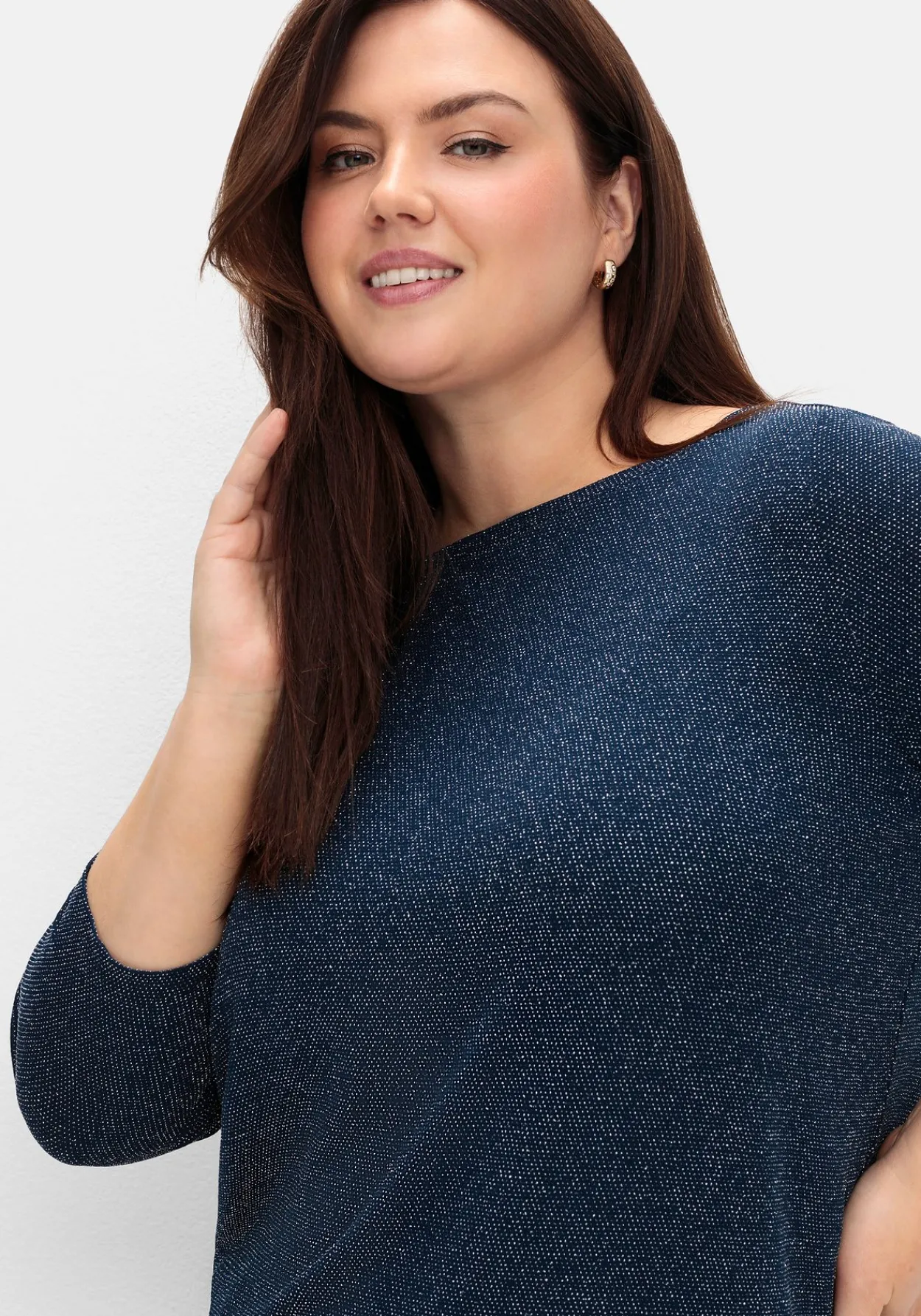 3/4-Arm-Shirt mit Glitzergarn und U-Boot-Ausschnitt<sheego Discount