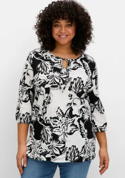 3/4-Arm-Shirt mit kontrastfarbenem Blütenprint<sheego Hot