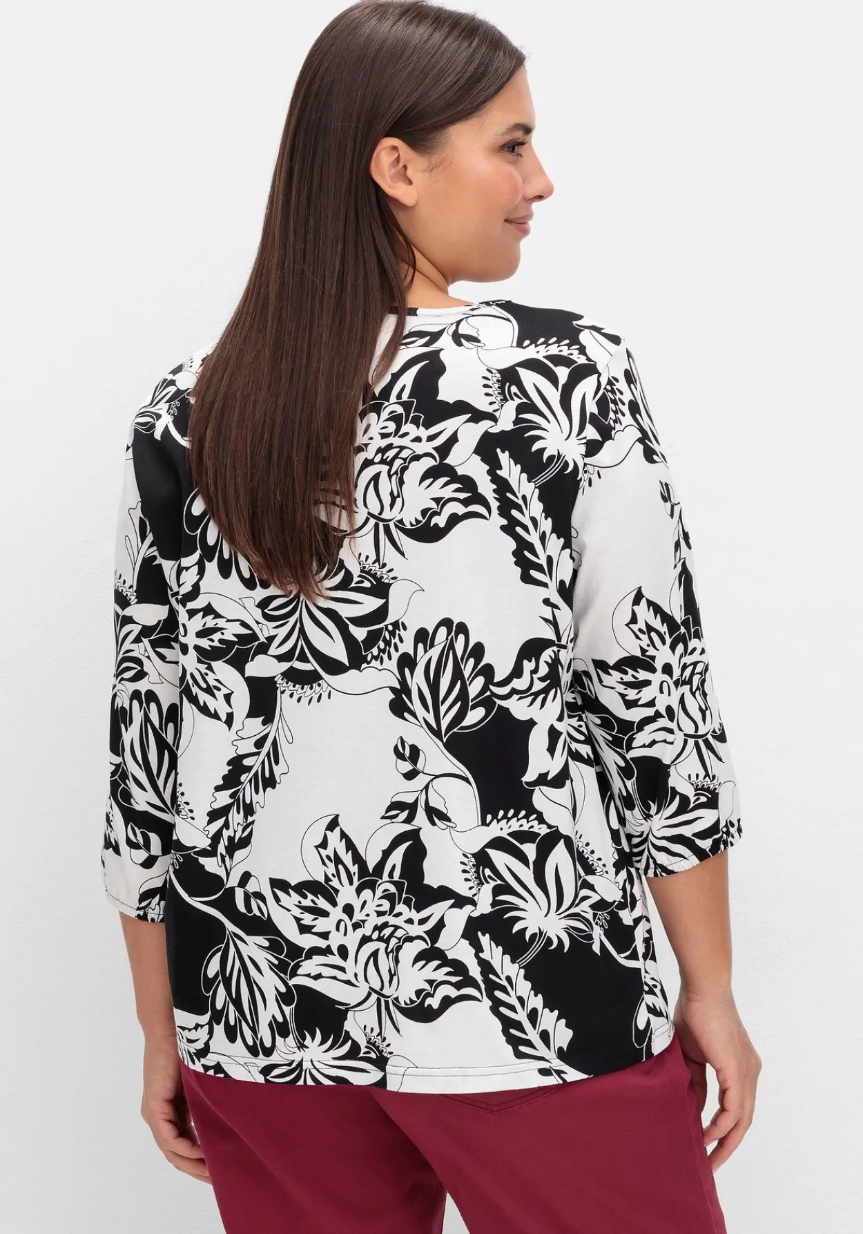 3/4-Arm-Shirt mit kontrastfarbenem Blütenprint<sheego New