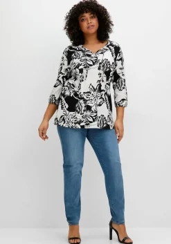 3/4-Arm-Shirt mit kontrastfarbenem Blütenprint<sheego Hot