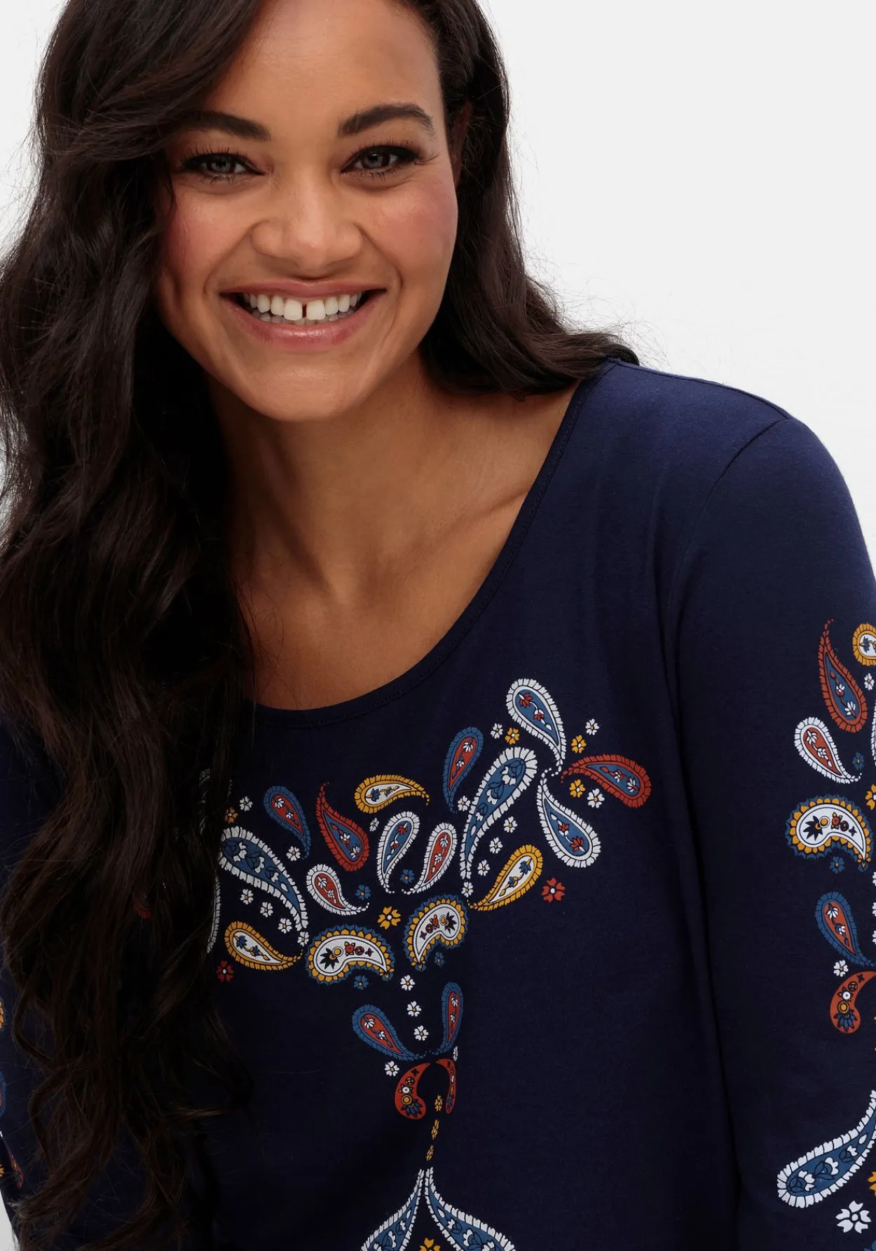 3/4-Arm-Shirt mit platziertem Paisley-Print<sheego Sale
