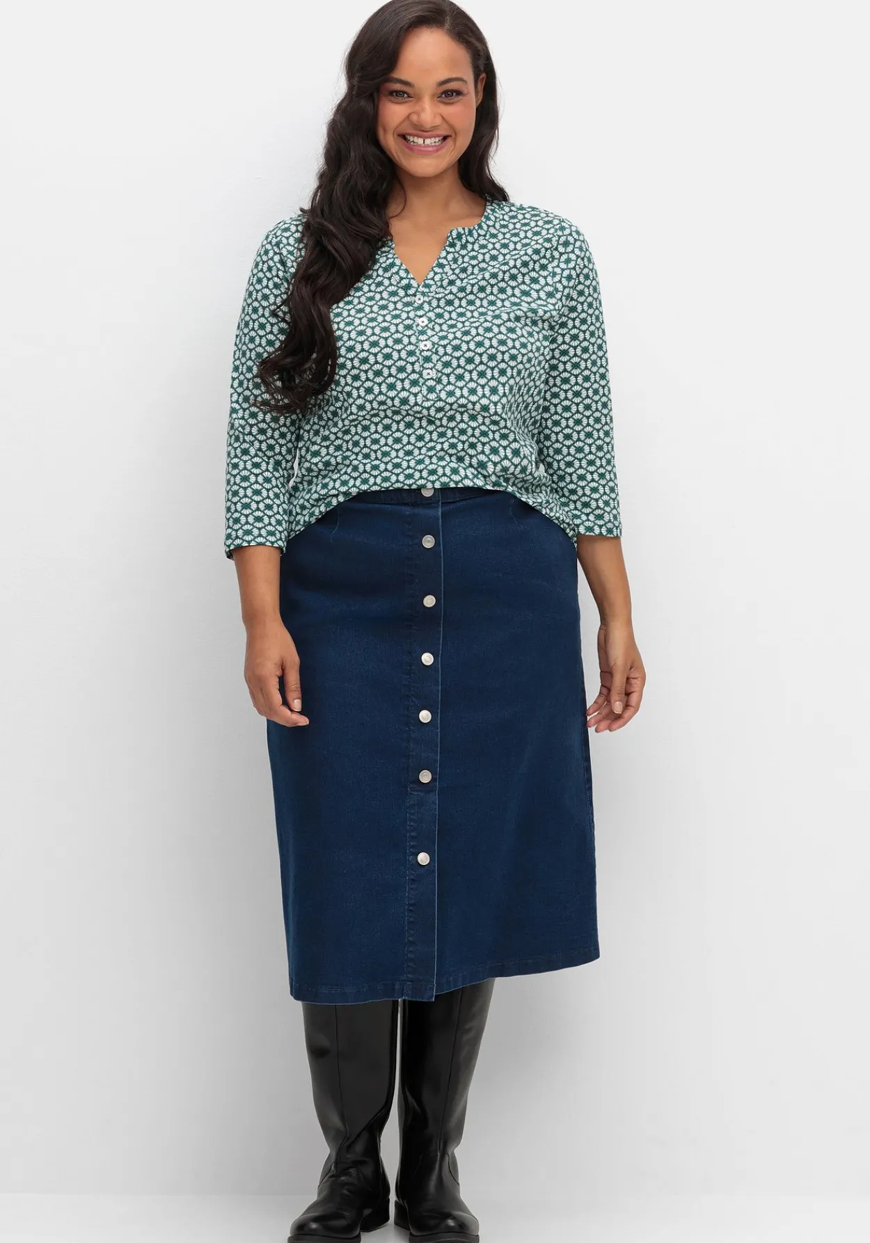 3/4-Arm-Shirt mit Retro-Alloverdruck<sheego Sale