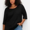 3/4-Arm-Shirt mit Rundhalsausschnitt, gerade Schnittform<sheego Online