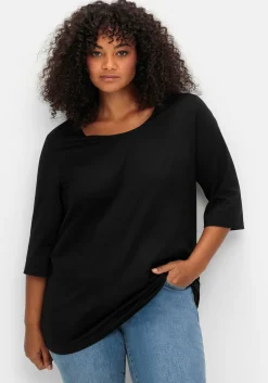 3/4-Arm-Shirt mit Rundhalsausschnitt, gerade Schnittform<sheego Online