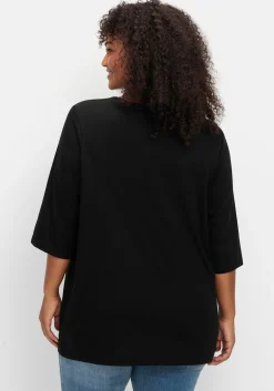 3/4-Arm-Shirt mit Rundhalsausschnitt, gerade Schnittform<sheego Online