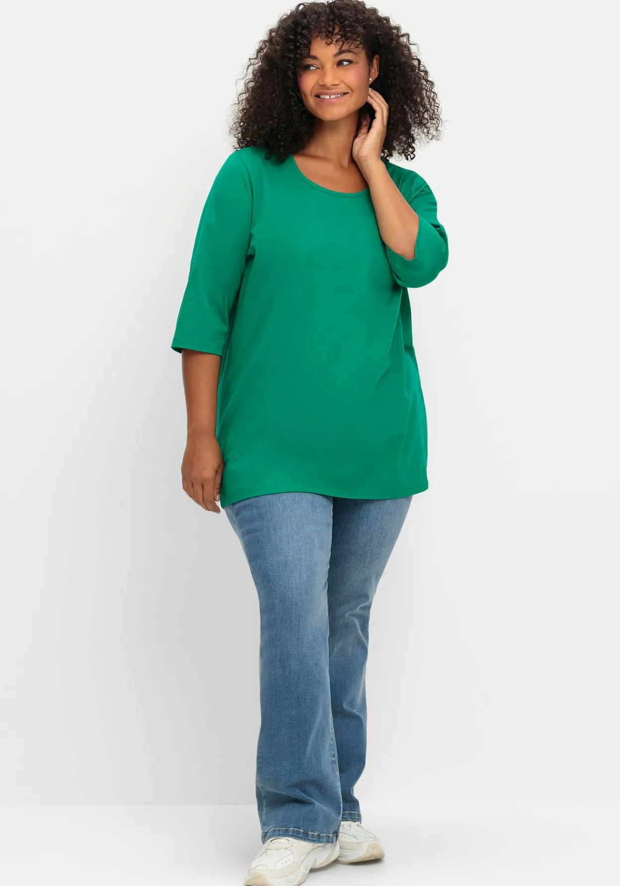 3/4-Arm-Shirt mit Rundhalsausschnitt, gerade Schnittform<sheego Discount