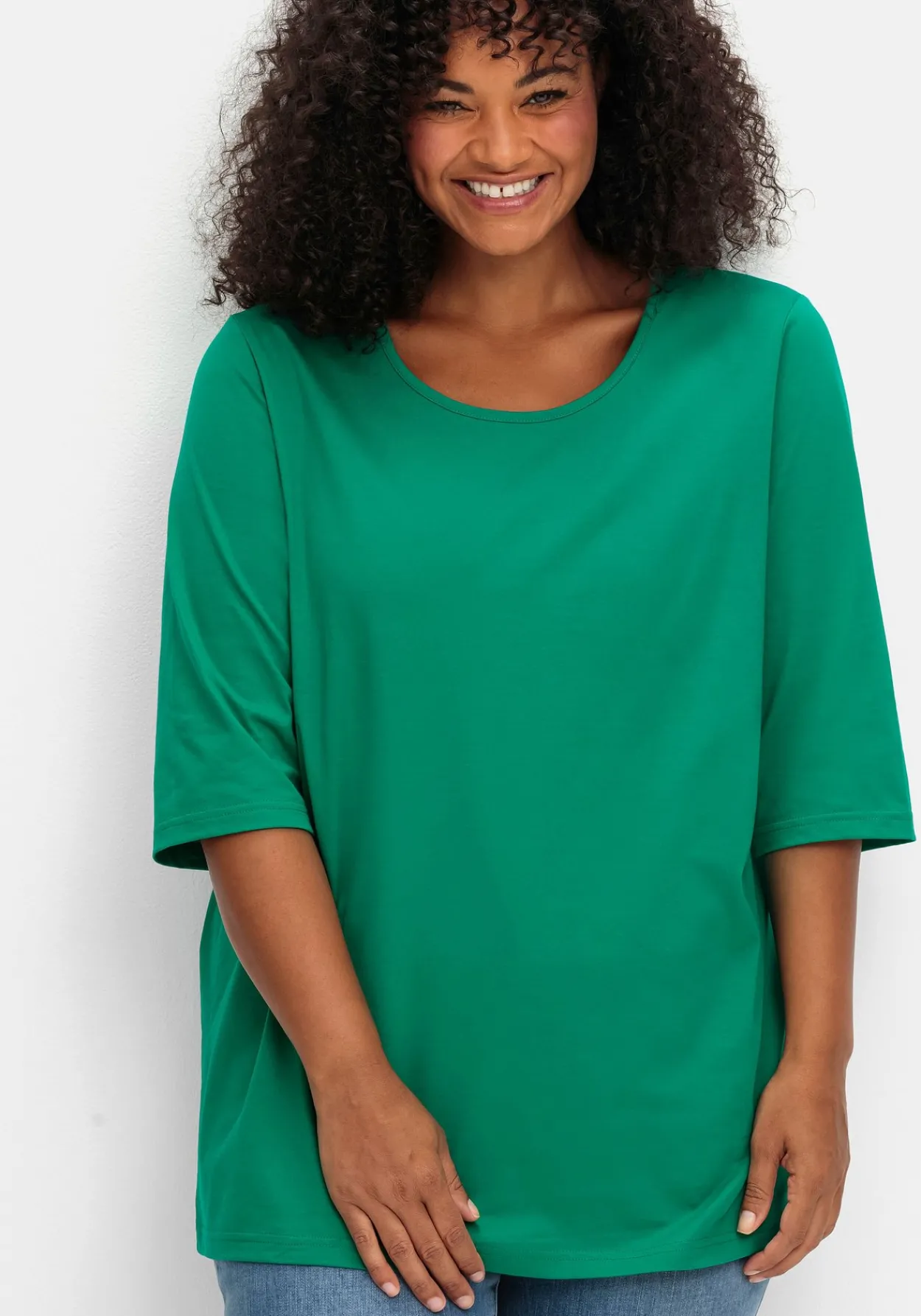 3/4-Arm-Shirt mit Rundhalsausschnitt, gerade Schnittform<sheego Discount