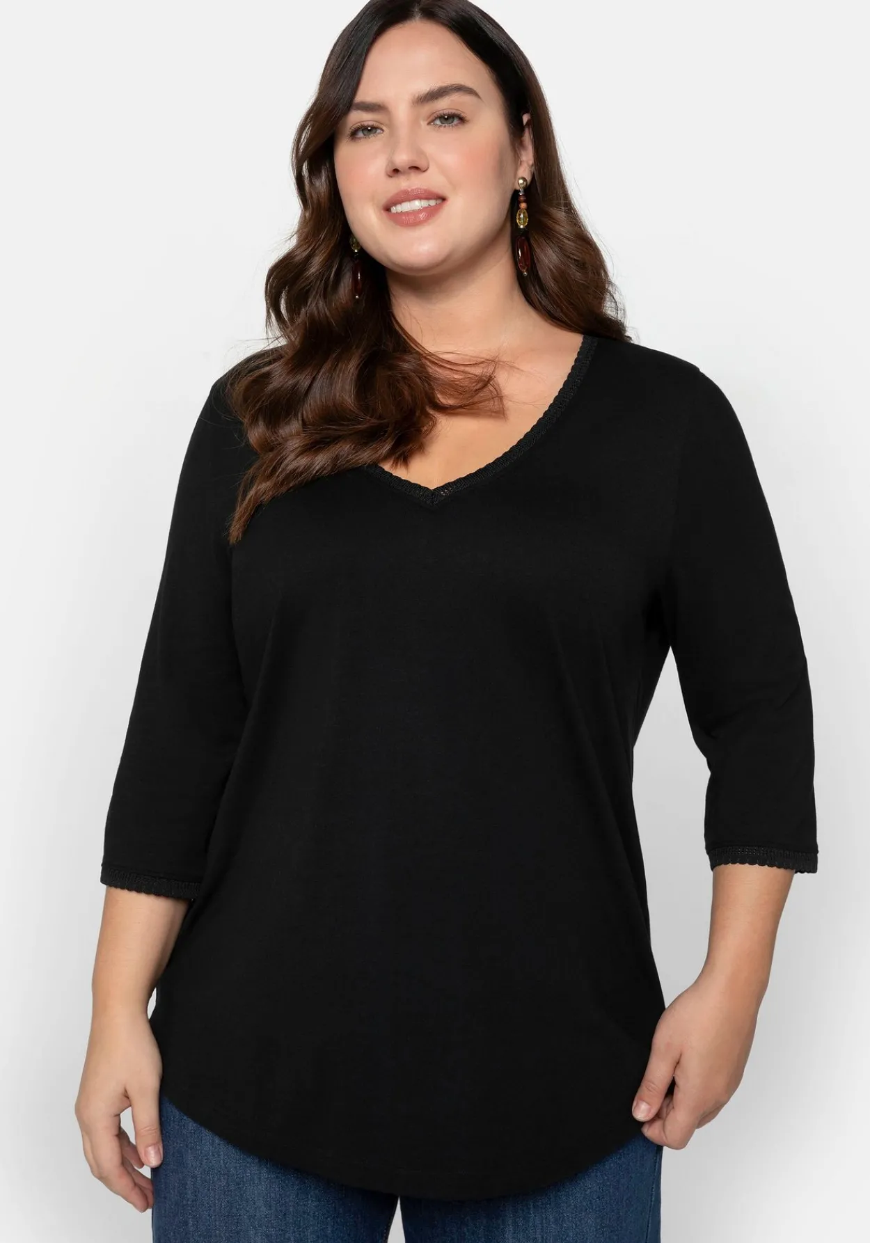 3/4-Arm-Shirt mit V-Ausschnitt, in leichter A-Linie<sheego New