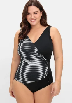 Badeanzug in Wickeloptik, mit Streifen<sheego Discount
