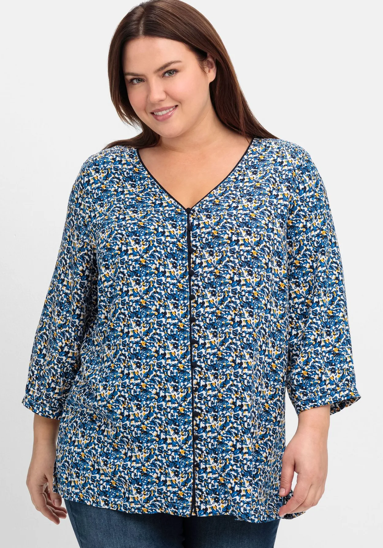 Bedruckte Bluse mit Smok- und Kontrastdetails<sheego Best