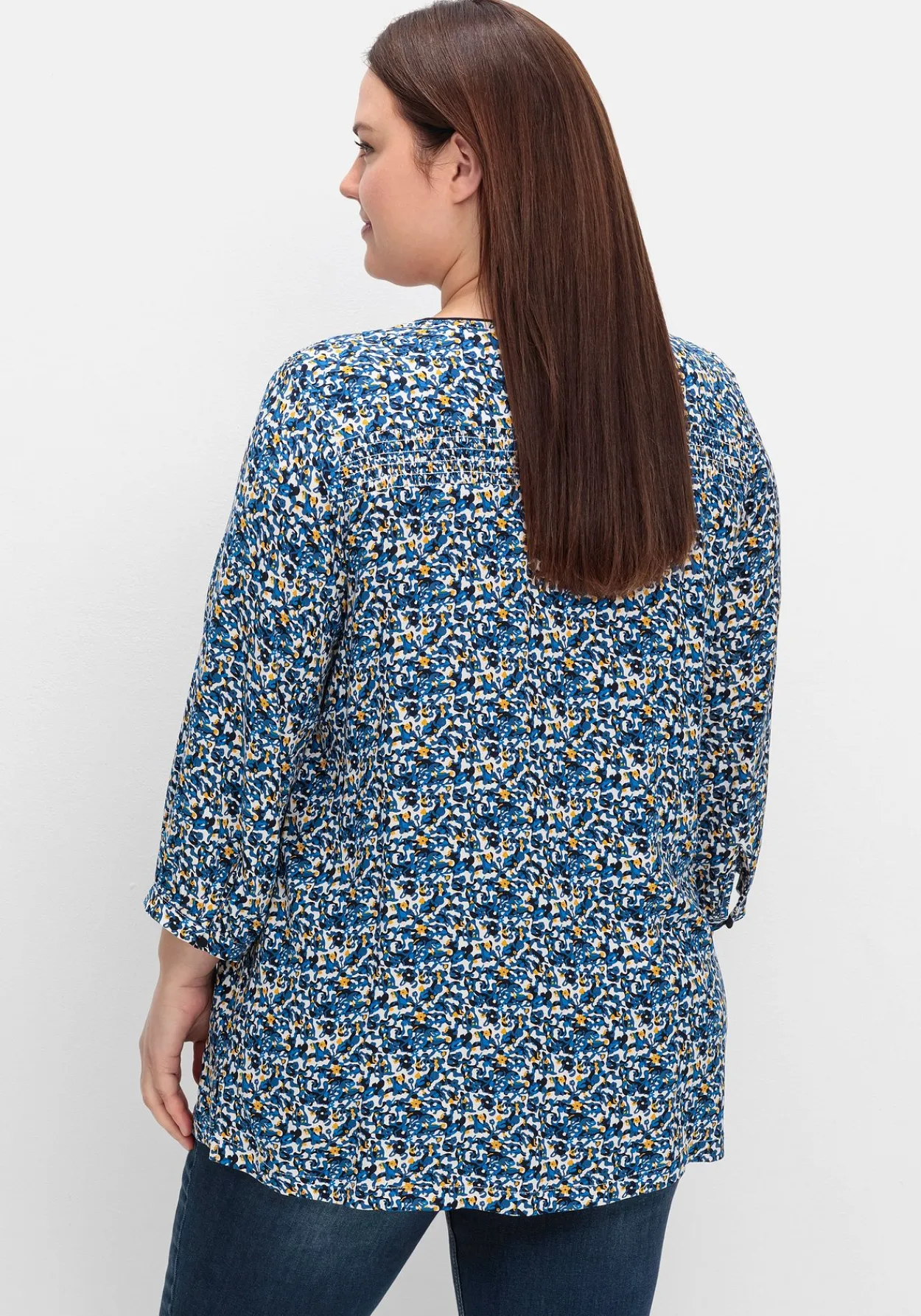 Bedruckte Bluse mit Smok- und Kontrastdetails<sheego Best