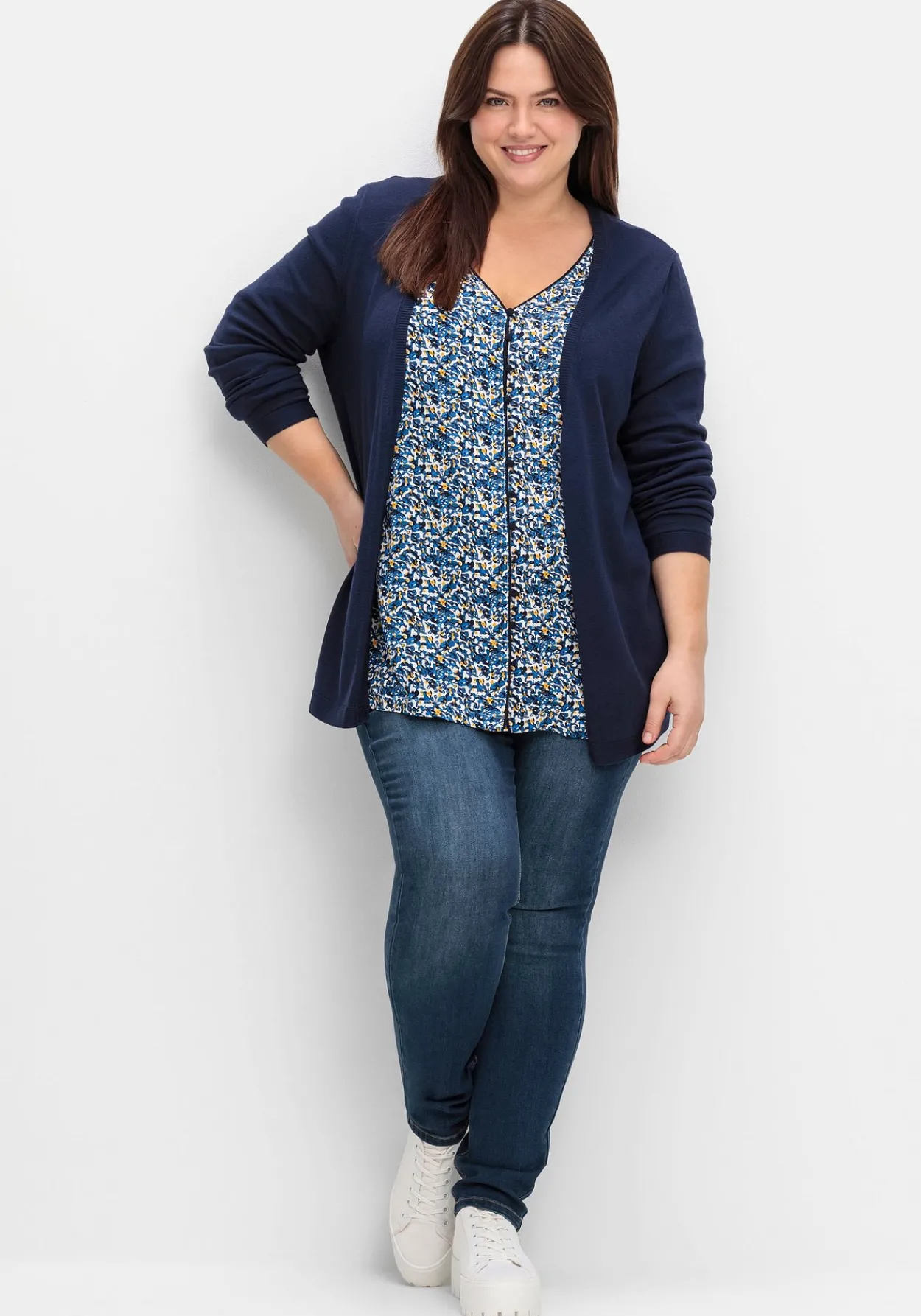 Bedruckte Bluse mit Smok- und Kontrastdetails<sheego Best