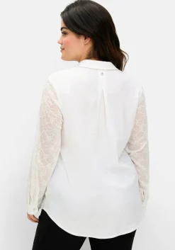 Bluse im Leinen-Mix, mit Ärmeln aus Spitze<sheego Sale