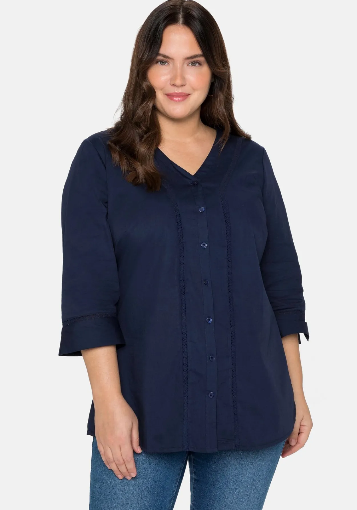 Bluse mit 3/4-Arm, V-Ausschnitt und Spitze<sheego Best