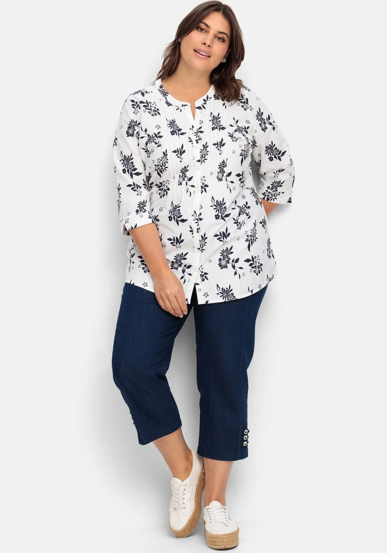Bluse mit Biesen und Blumenprint<sheego Fashion