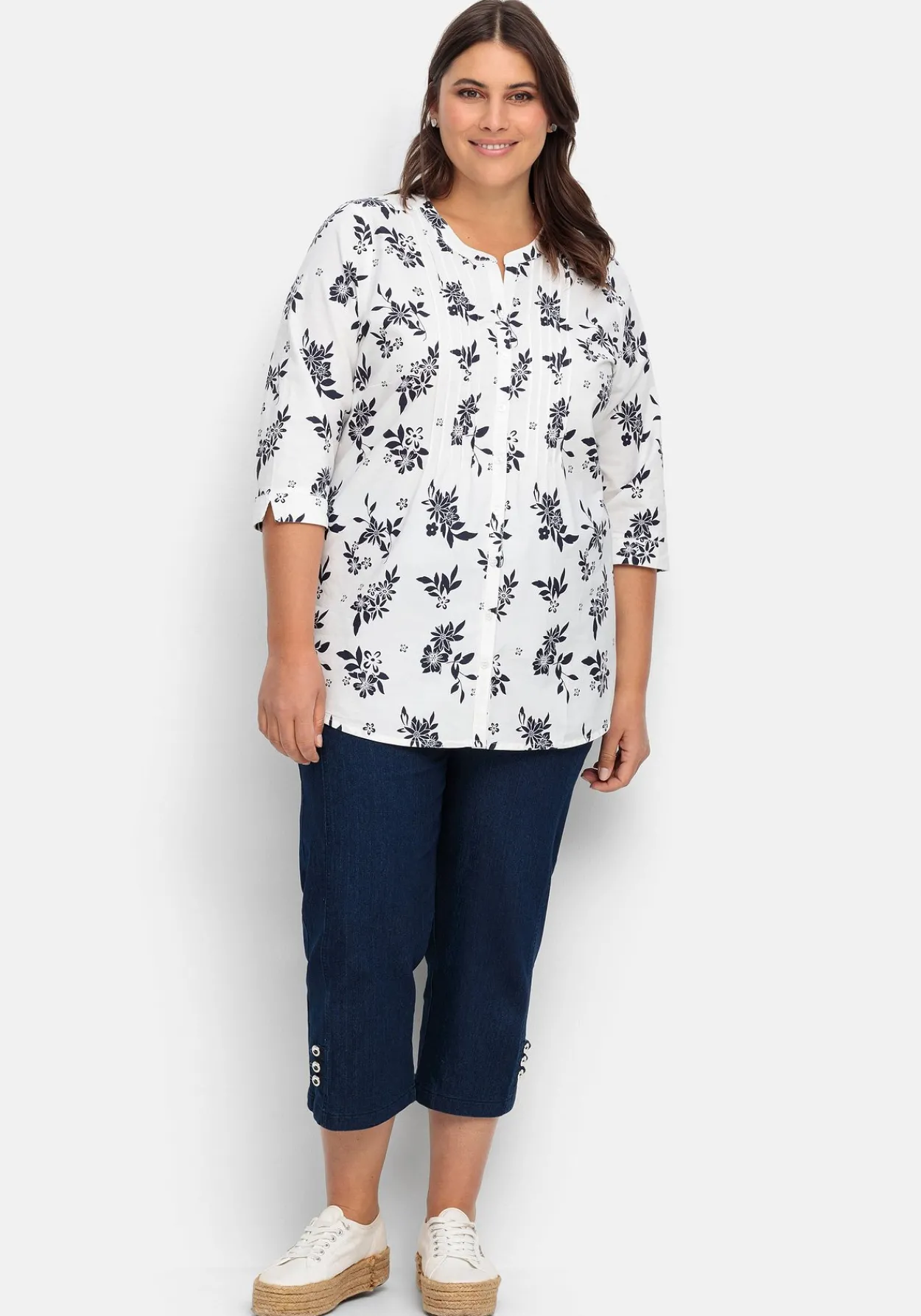 Bluse mit Biesen und Blumenprint<sheego Fashion