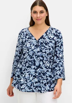 Bluse mit floralem Print und 3/4-Trompetenärmeln<sheego Clearance