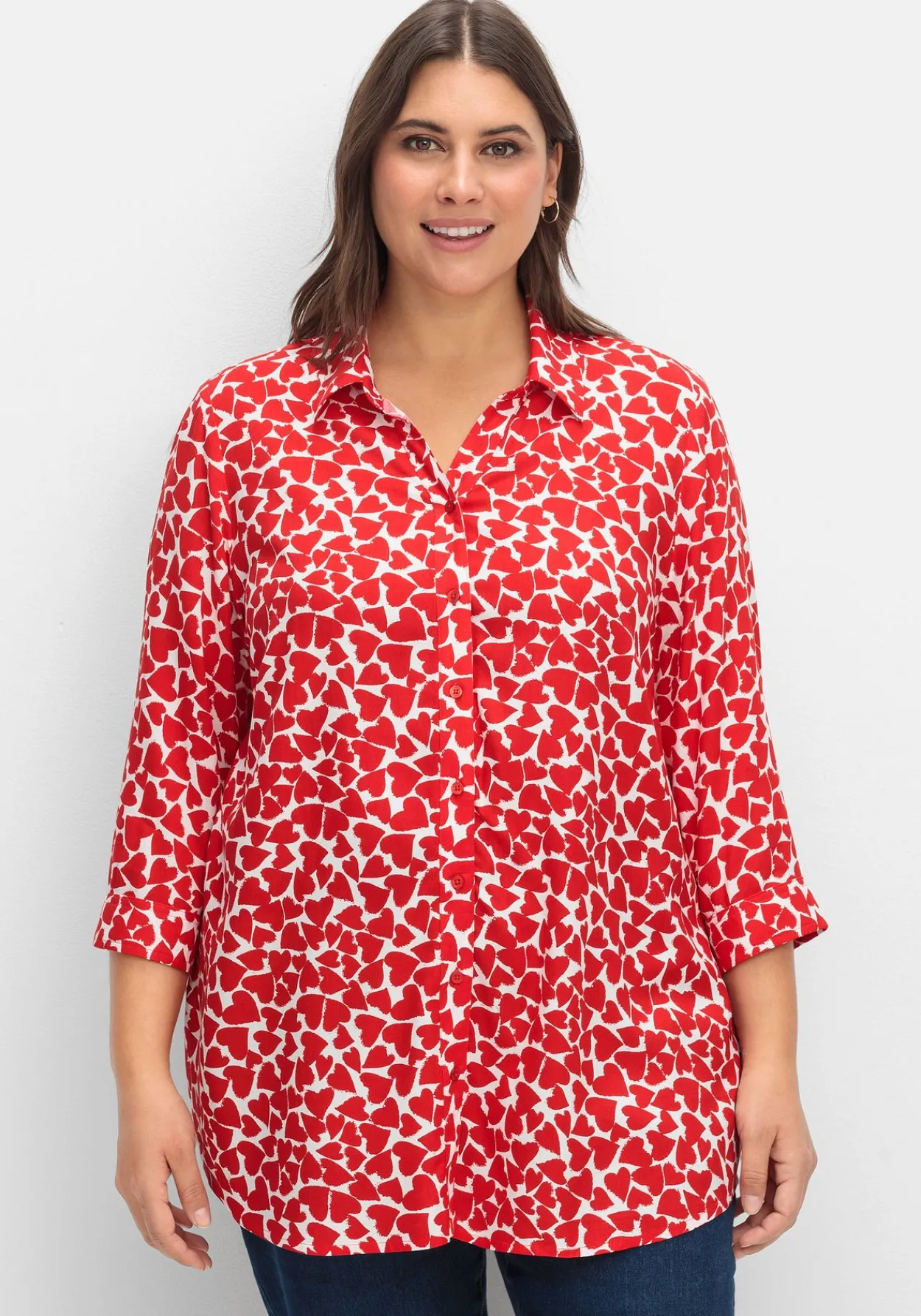 Bluse mit Herz-Alloverprint und 3/4-Ärmeln<sheego Hot