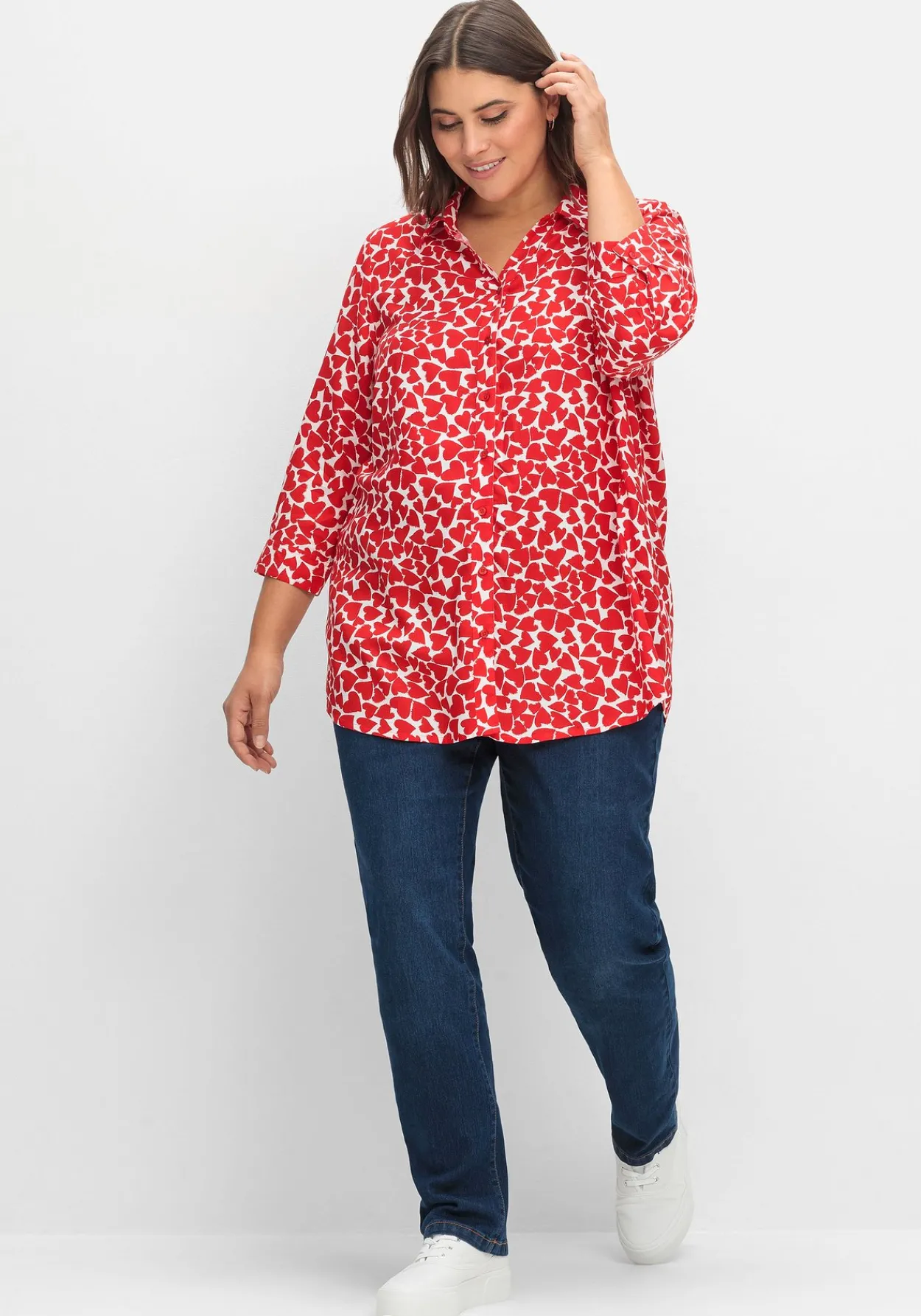 Bluse mit Herz-Alloverprint und 3/4-Ärmeln<sheego Hot