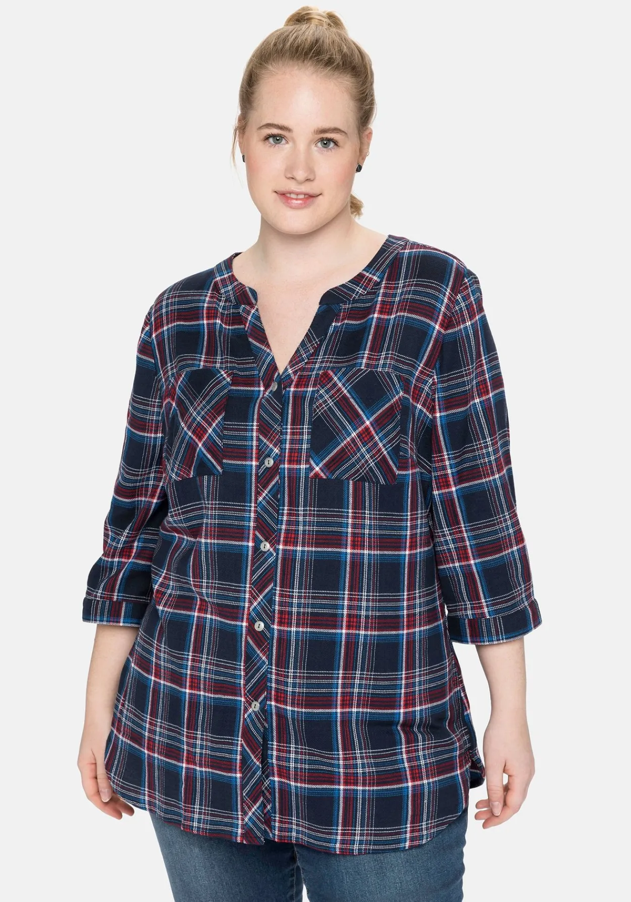 Bluse mit Karomuster und 3/4-Arm<sheego Hot