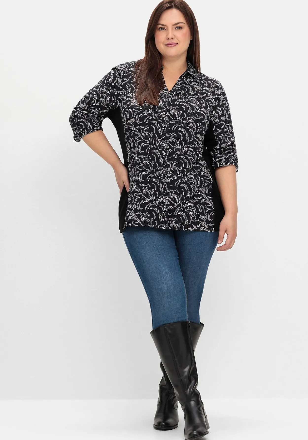 Bluse mit Print und elastischen Einsätzen<sheego Best