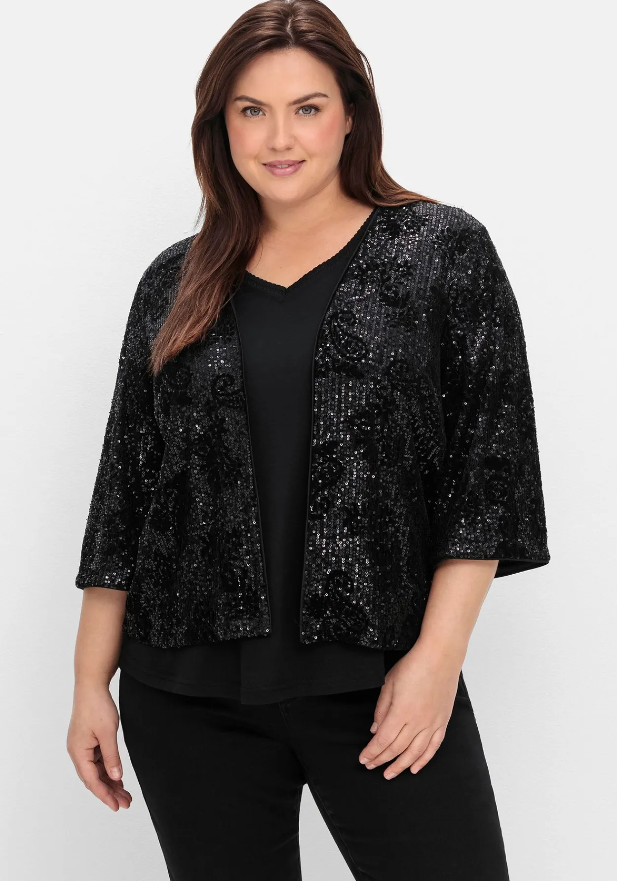 Blusenjacke mit Pailletten und 3/4-Ärmeln<sheego Sale