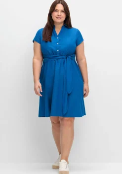 Blusenkleid mit Gürtel, mit Leinenanteil<sheego Hot