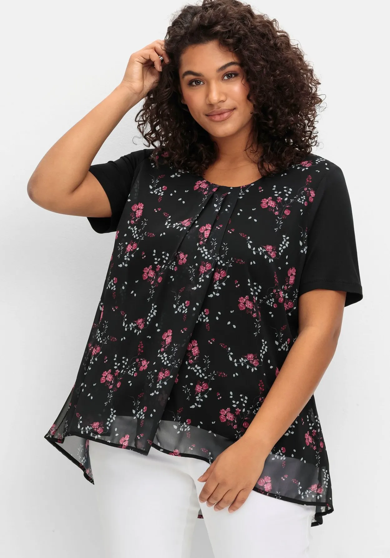 Blusenshirt aus Jersey und Chiffon, in Lagenoptik<sheego Best