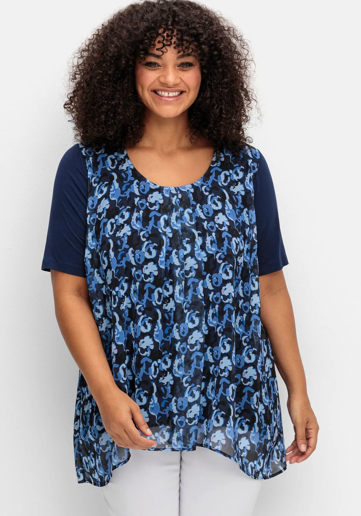 Blusenshirt aus Jersey und Chiffon, in Lagenoptik<sheego Outlet