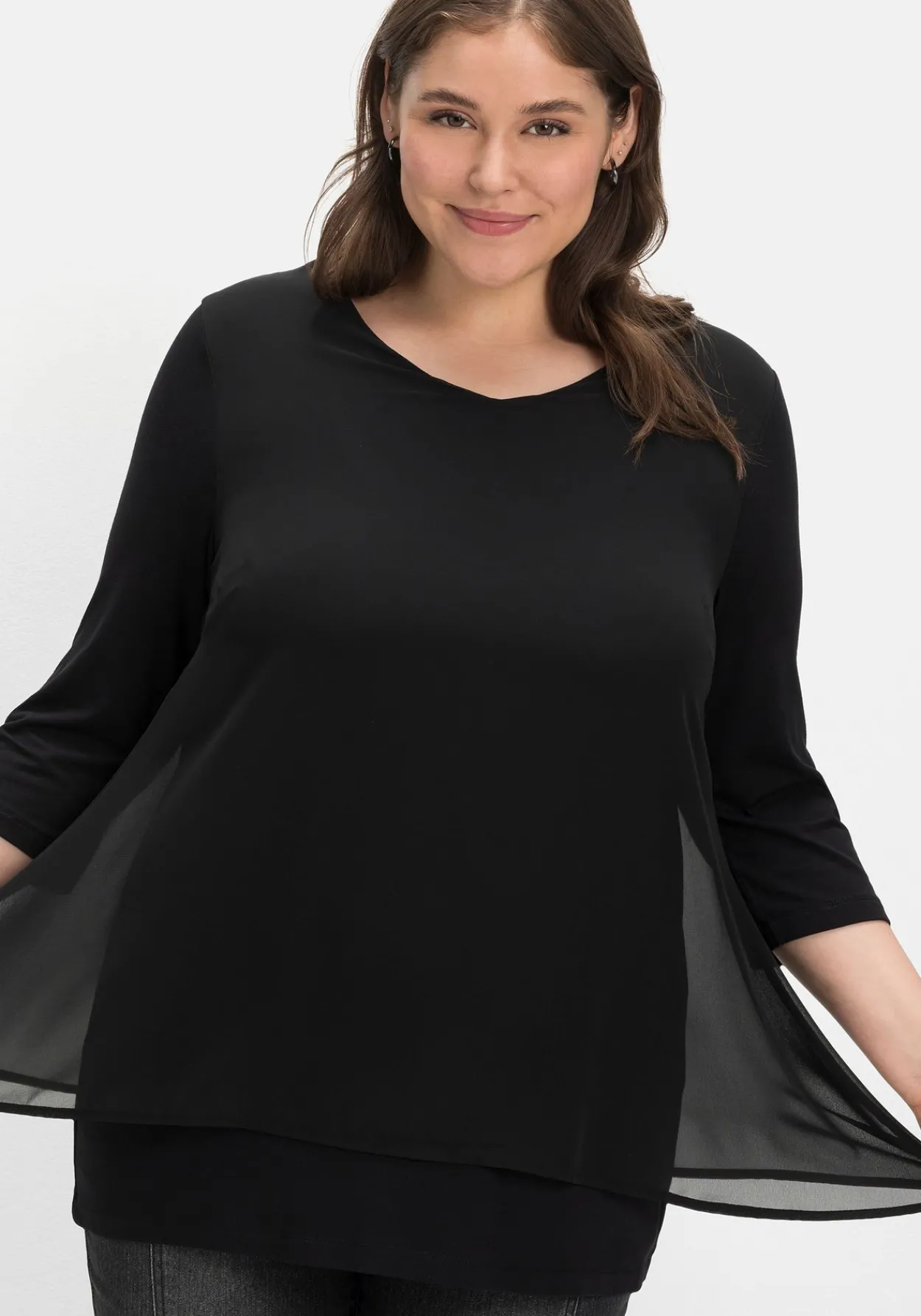 Blusenshirt mit Chiffon, doppellagig<sheego Online