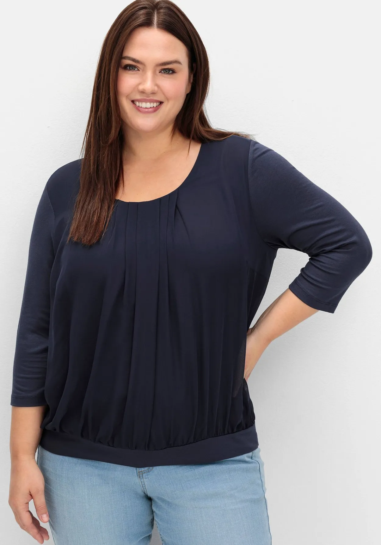 Blusenshirt mit Chiffon-Body und 3/4-Ärmeln<sheego Outlet