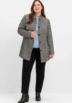 Bouclé-Jacke mit Stehkragen, im Fischgrätmuster<sheego Outlet