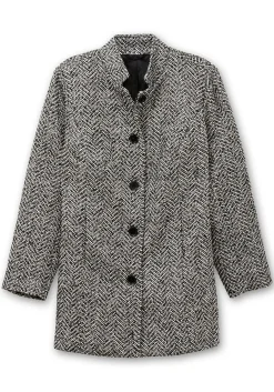 Bouclé-Jacke mit Stehkragen, im Fischgrätmuster<sheego Outlet