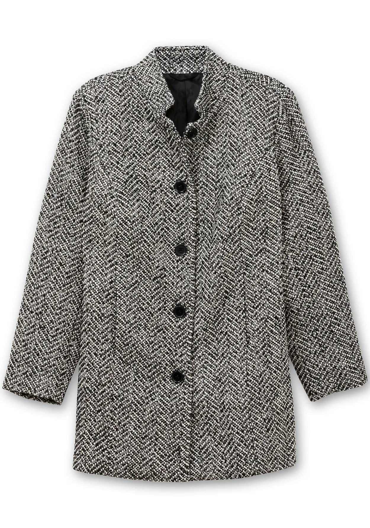 Bouclé-Jacke mit Stehkragen, im Fischgrätmuster<sheego Outlet